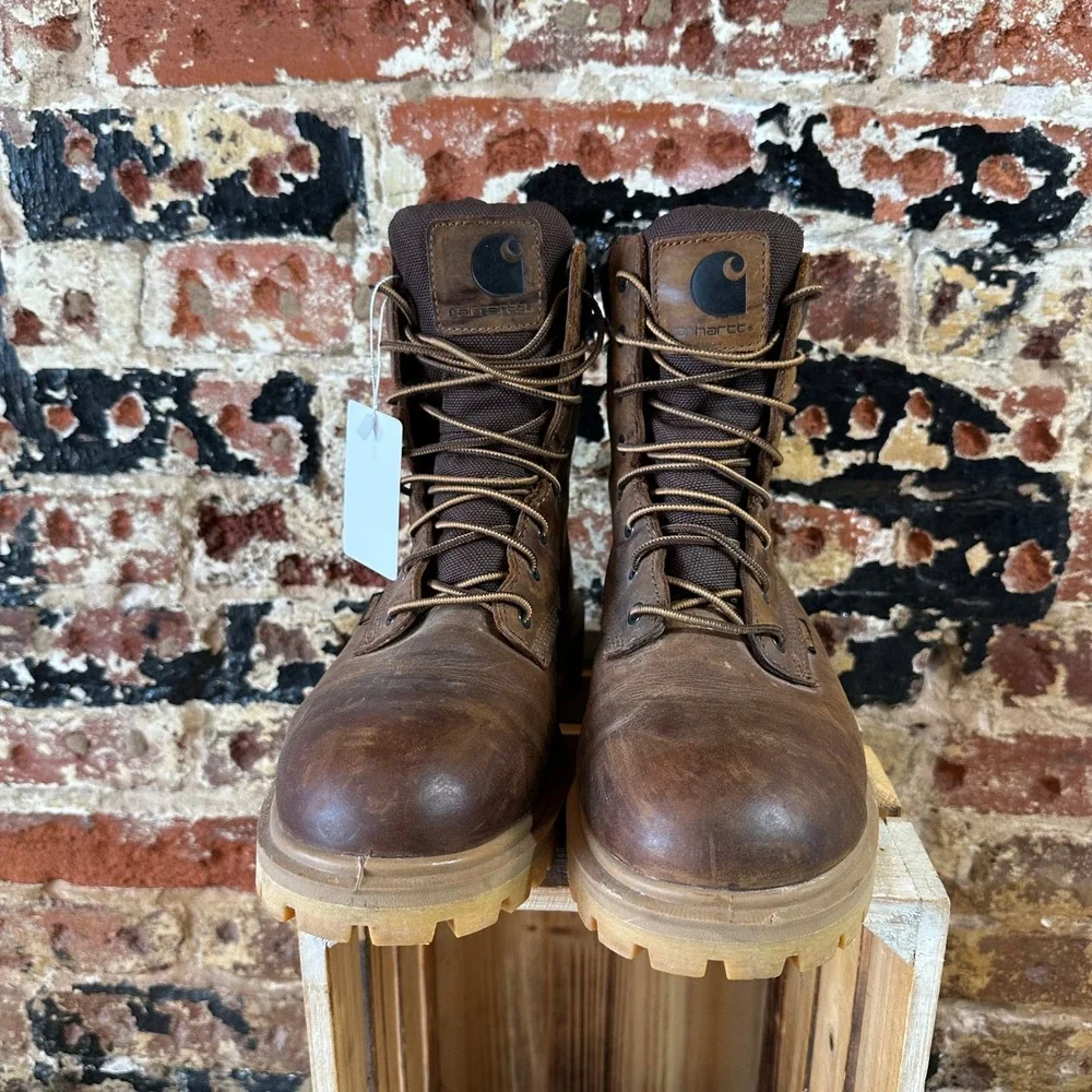 Carhartt Mens 8 Inch Waterproof Leather Work Boots Brown EH CMF8723 Size 8 D